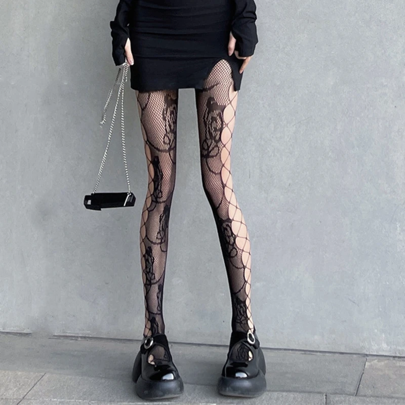 Женские готические блестящие колготки в стиле Харадзюку жаккардовые прозрачные