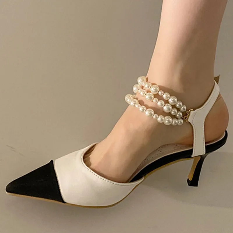 

Туфли-лодочки женские на высоком каблуке-шпильке, с жемчугом
