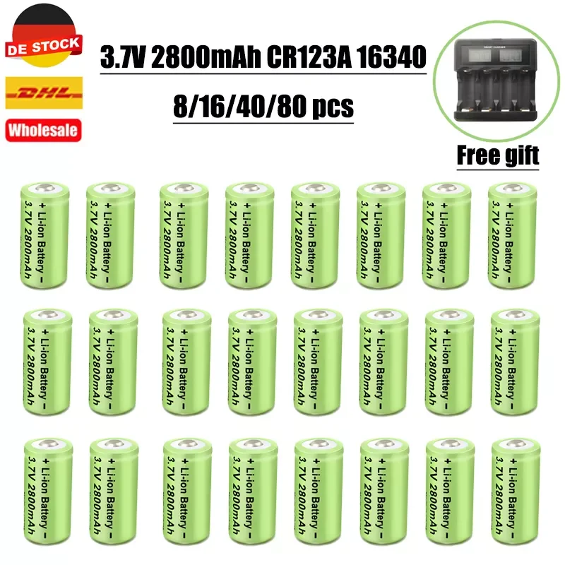 

CR123A 2800mAh rechargeable 3.7V Li-ion 16340 batteries ICR123A battery for LED flashlight wall charger, travel CR17345 battery