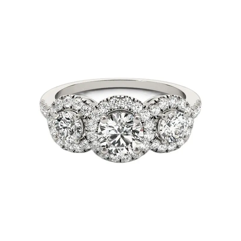 

New Three stones 925 Sterling Silver Ring Luxury Round Cut Zirconia Women Engagement Band For Wedding Ring