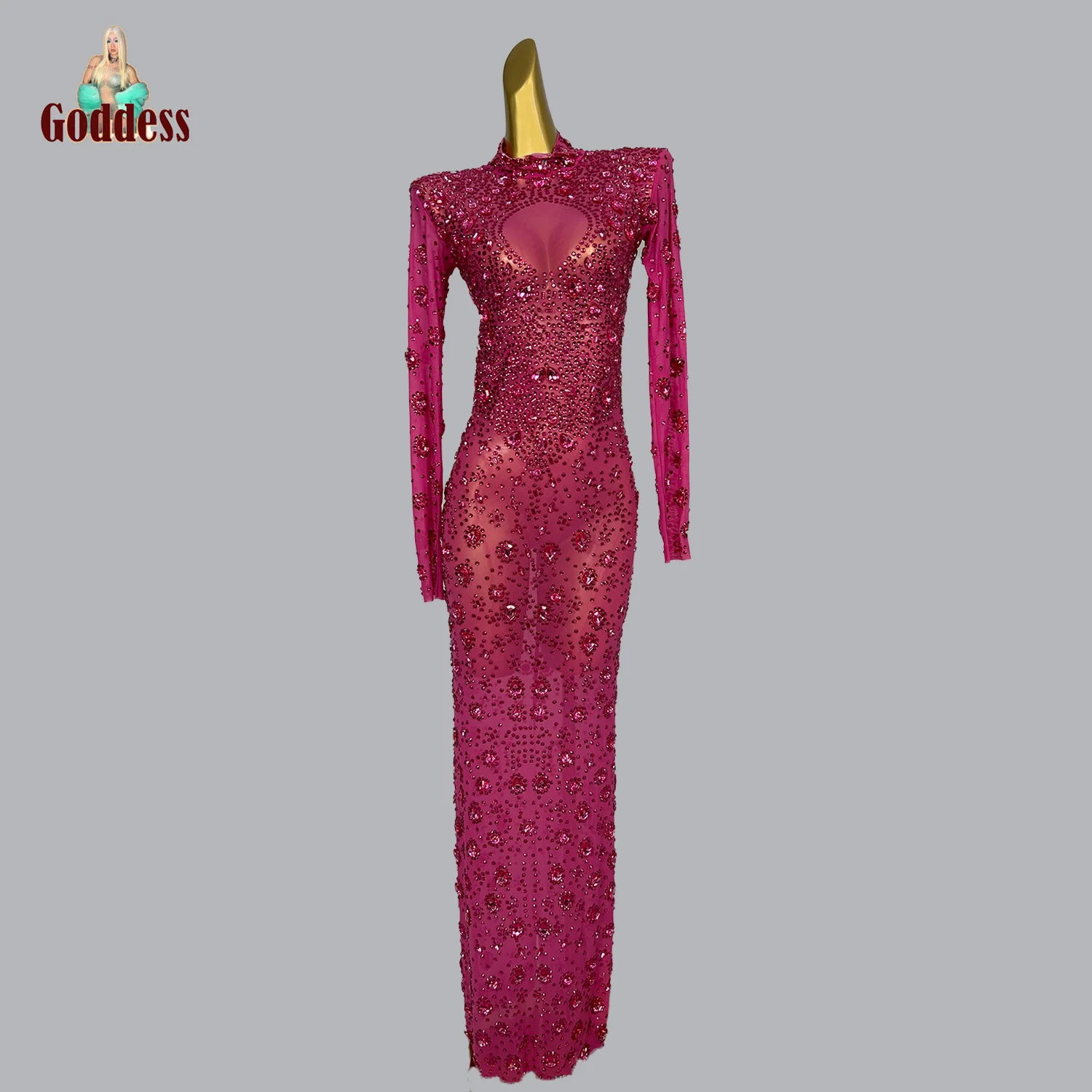 Блестящее Розовое женское длинное платье с кристаллами вечернее одежда для