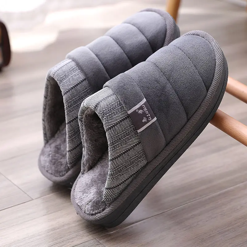 

Plus Size 48 49 Waterproof Men Down Slippers Winter Indoor Fur Shoes Male Rubber Anti-Odor Mans Flurry Slides Floor Slippers Man