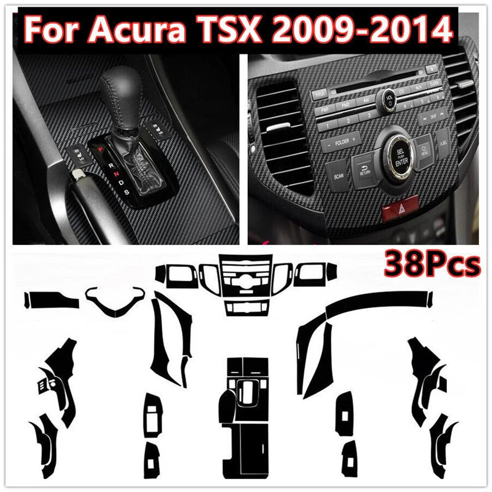 5D Carbon Fiber Car Interior Decor Trim Stickers Decal Fits For Acura TSX 2009-14 Console Armrest Sticker Trim