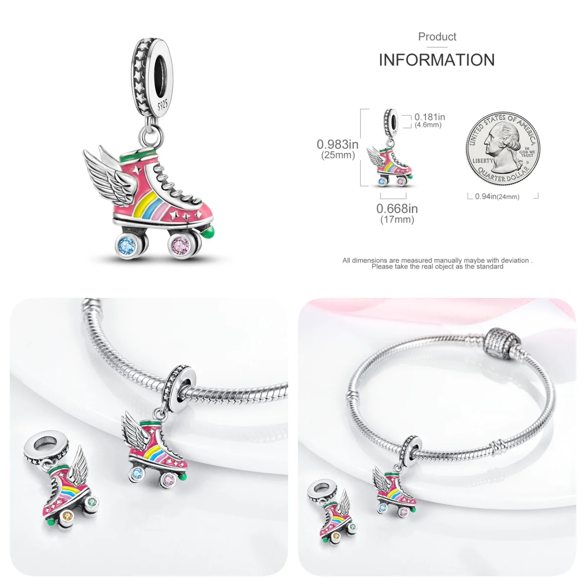 Женский браслет из серебра 100% пробы с Шармами