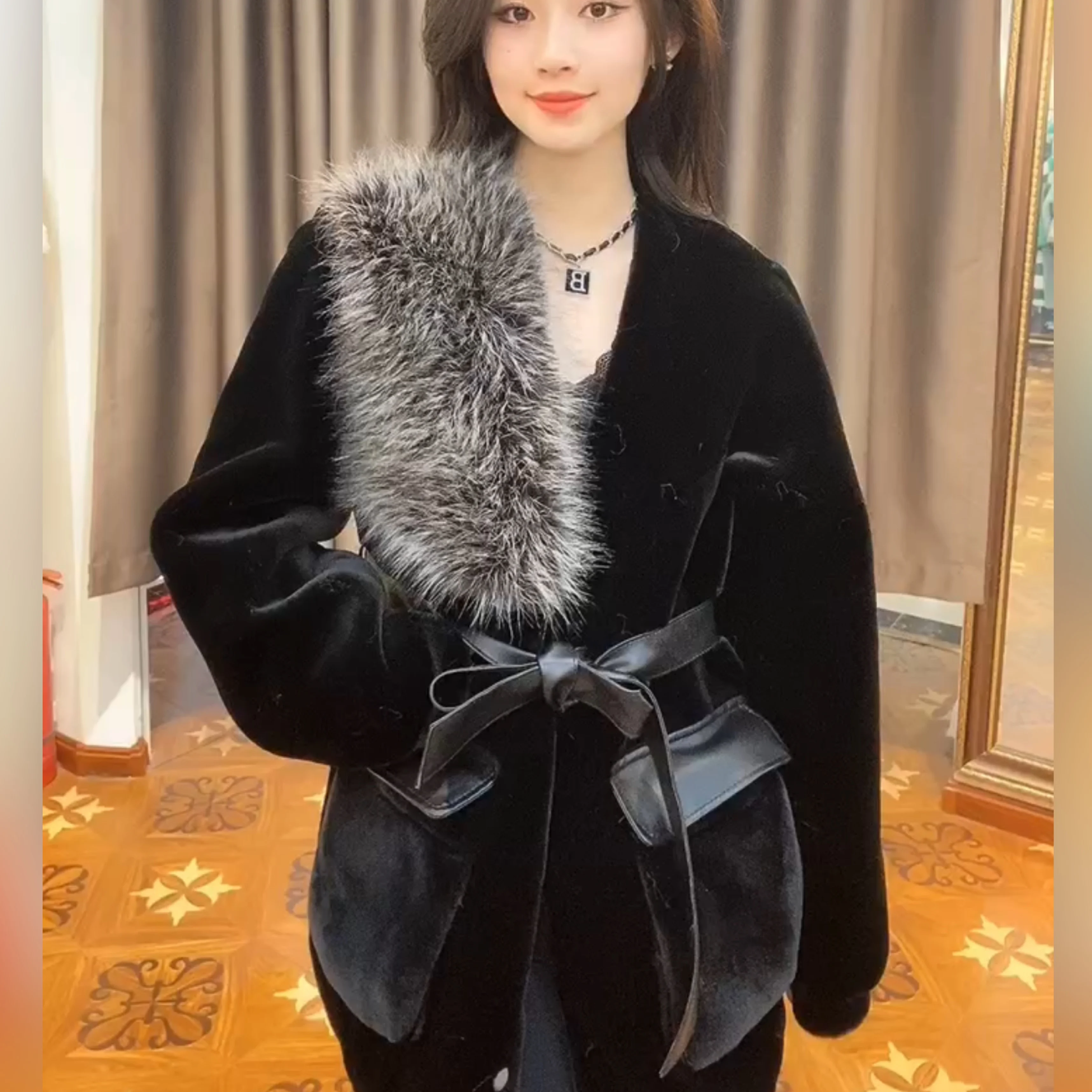 European Fur Long Sleeve Women 2022 Winter Coats Fashion Toka Double Face Wool Leather Warm Mid-Length Casual Faux Fur Jacket