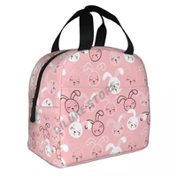 cute easter bunny heads insulated lunch bags print food case cooler warm bento box for kids lunch box for school