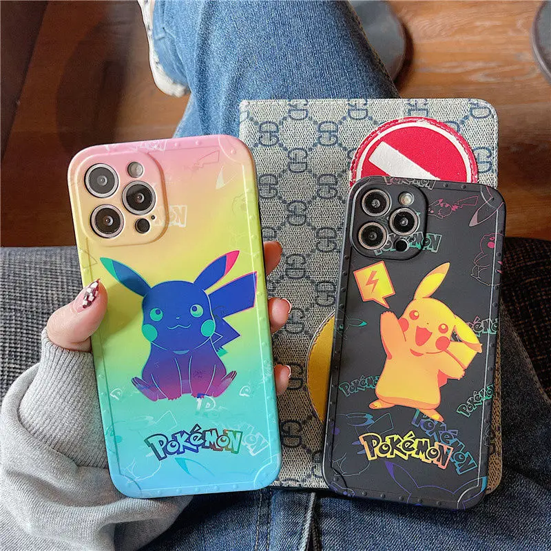 

Bandai Pokemon Soft Cover for iPhone11 12 13 Pro Max X XS MAX XR 7 8P Cartoon Gradient Liquid Silicone Couple Phone Case