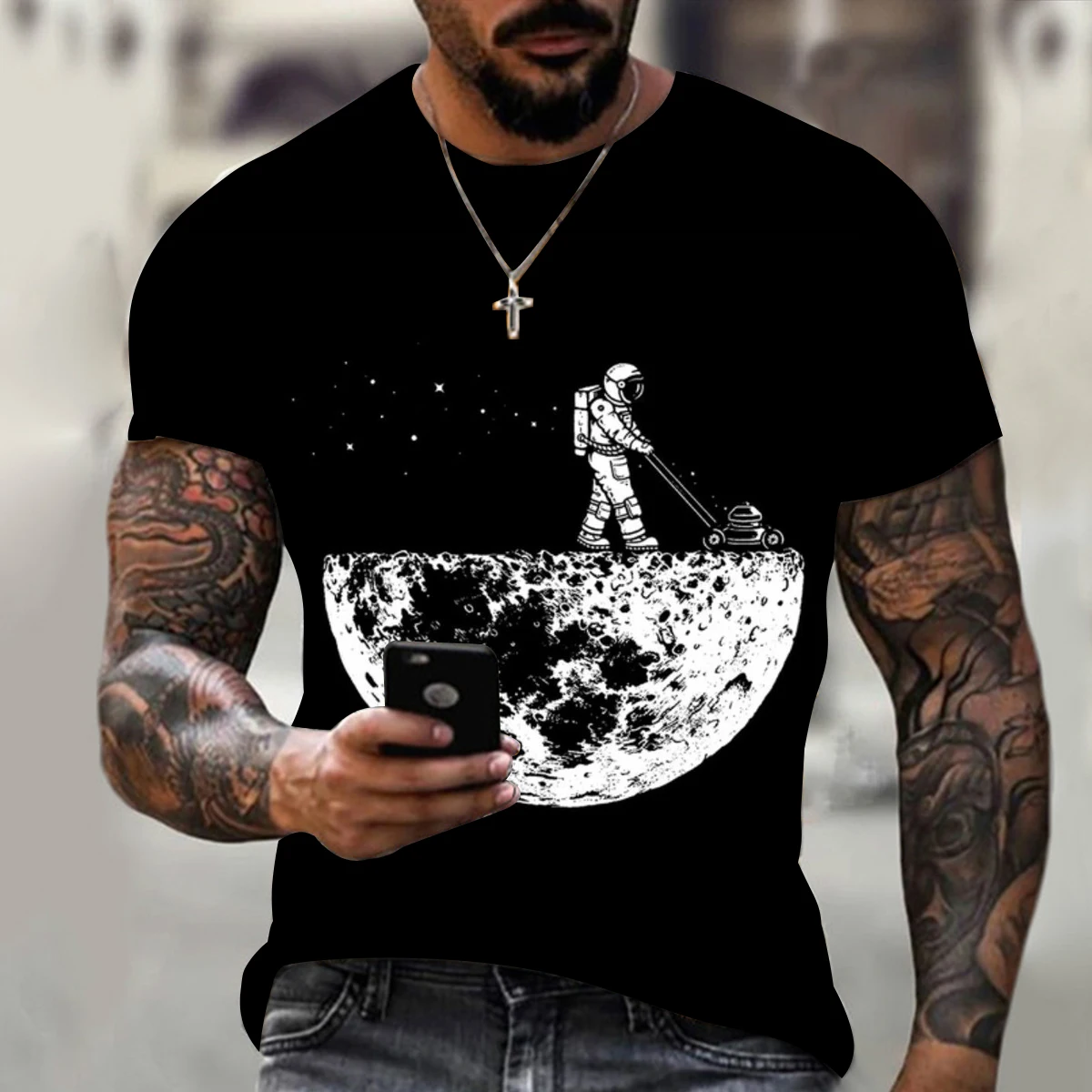 

Men's Summer Black T-shirt Astronaut 3D Printed Fashion Casual Oversized 6XL Streetwear O-neck Short Top Ropa Hombre