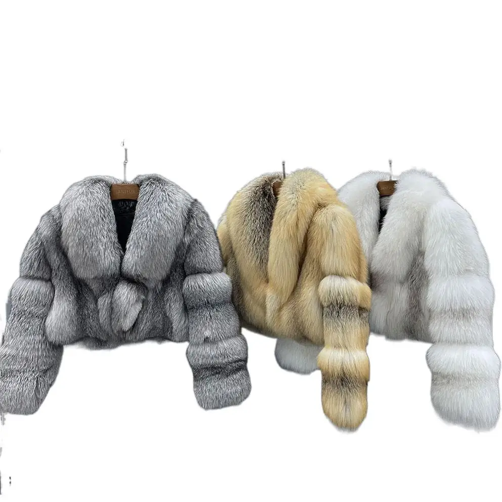 High Quality Big Collar Natural Fur Jacket Women's Sexy Fashion Real Fur Coats Short Style Eco Casual Soft Outerwear For Women