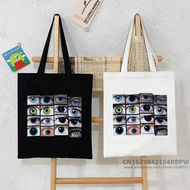 

High Street New Big Capacity Urban Shoulder Bag Punk Shopper Gothic Eye Print Canvas Tote Bag Vintage Teenage School Bag