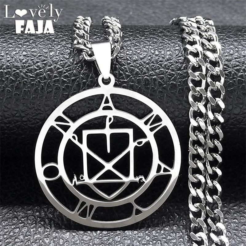

Sigil of Amaymon Lucifer Necklace for Men 72 Demon God Satan Seal Stainless Steel Silver Color Necklaces LILITH Jewelry collar
