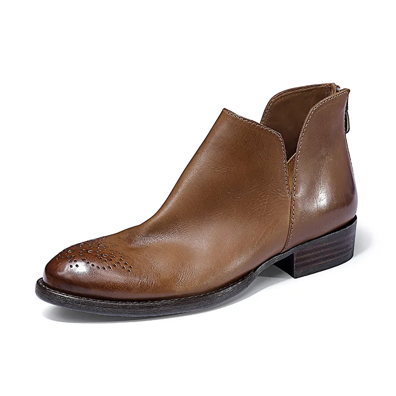 

High end personalized fashion retro temperament Chelsea genuine leather women's short boots, cow leather upper insoles