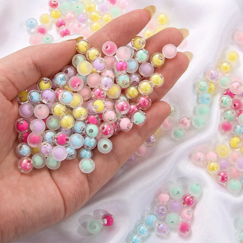 

Round Transparent Acrylic Beads Mixed Frosting Pentacle Beads Loose Spacer Sandwich Bead for Jewelry Making DIY Bracelet Necklac