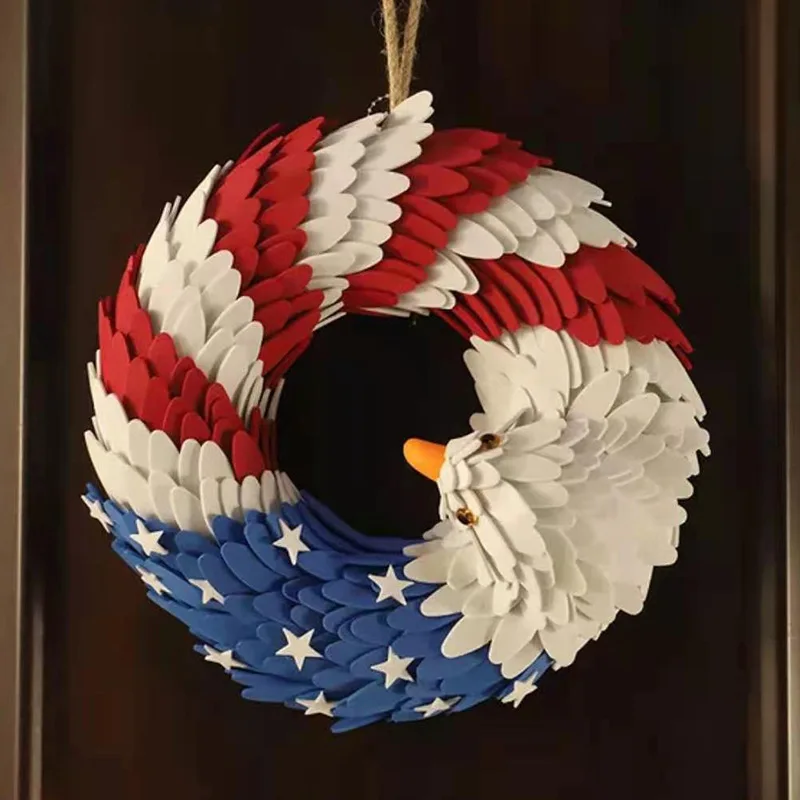 

USA Independence Day Garland 10Inch 15 Inch Flag Eagle Flower Wreath Party Decor New Year Birthday House Decoration