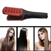 hair straightening v type comb salon style hairdressing bristle hair straightening brush double clamp comb women men hair comb