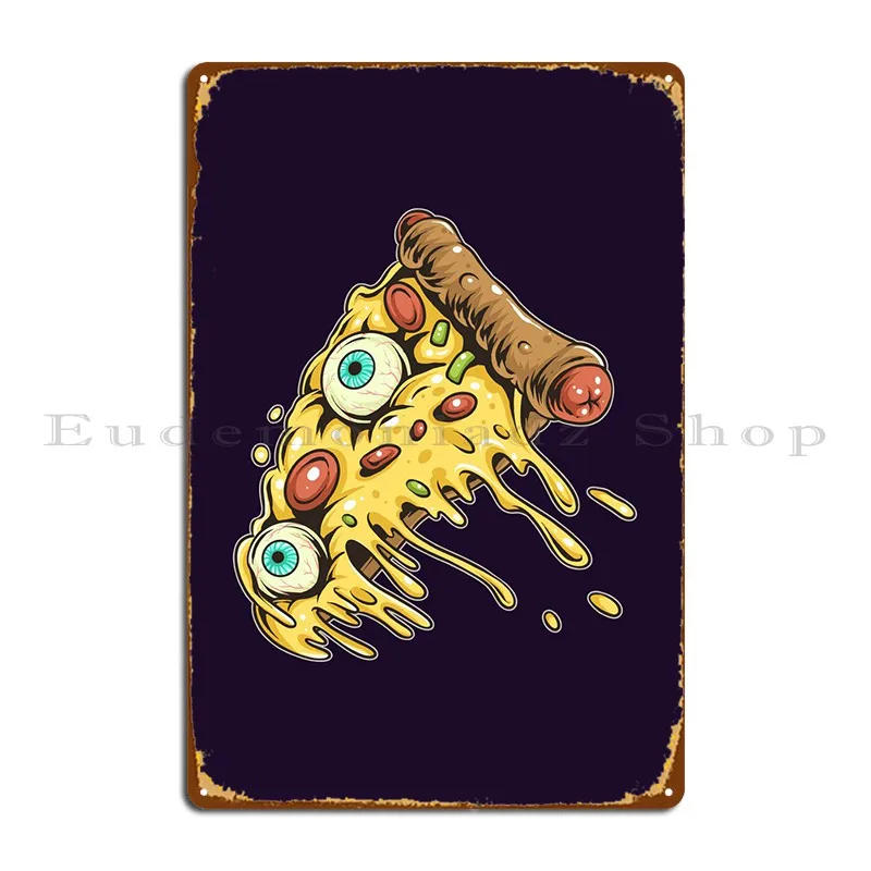 

Pizza For Halloween Metal Plaque Poster Wall Decor Wall Mural Funny Designing Rusty Tin Sign Poster
