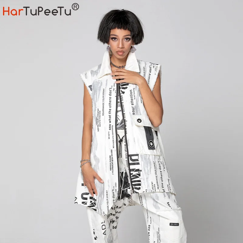 

Длинный жилет, пальто для женщин, нерегулярные, 2022, весна-лето, уличная одежда, укороченная куртка без рукавов, с буквенным принтом, в стиле х...