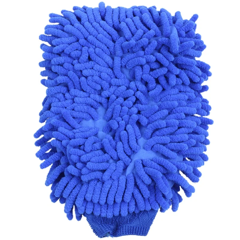 

2x Premium Microfiber Chenille Super Absorbent Wash and Wax Glove, Car Wash Mitts (Blue)