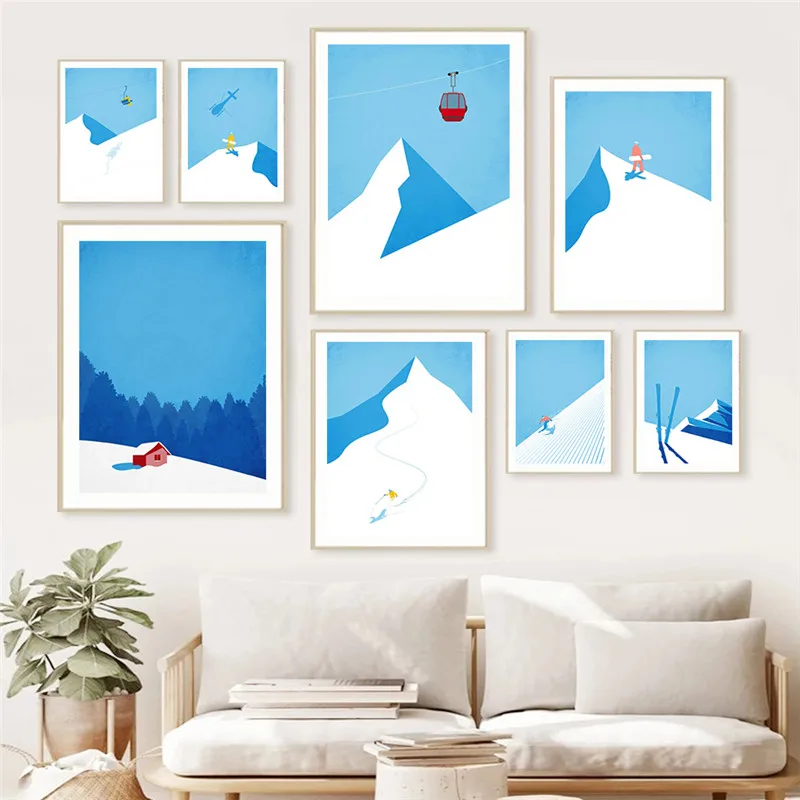

Vintage Ski Canvas Painting Winter Sport Wall Art Mountain Travel Poster Snowboard Living Room Decoration Home Decor Picture