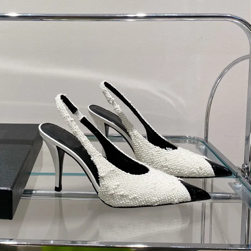 Women's High Heel Sandals 2023 Spring and Autumn New Metal Fashion Banquet Pointed Thin Heel Sexy Muller Shoes