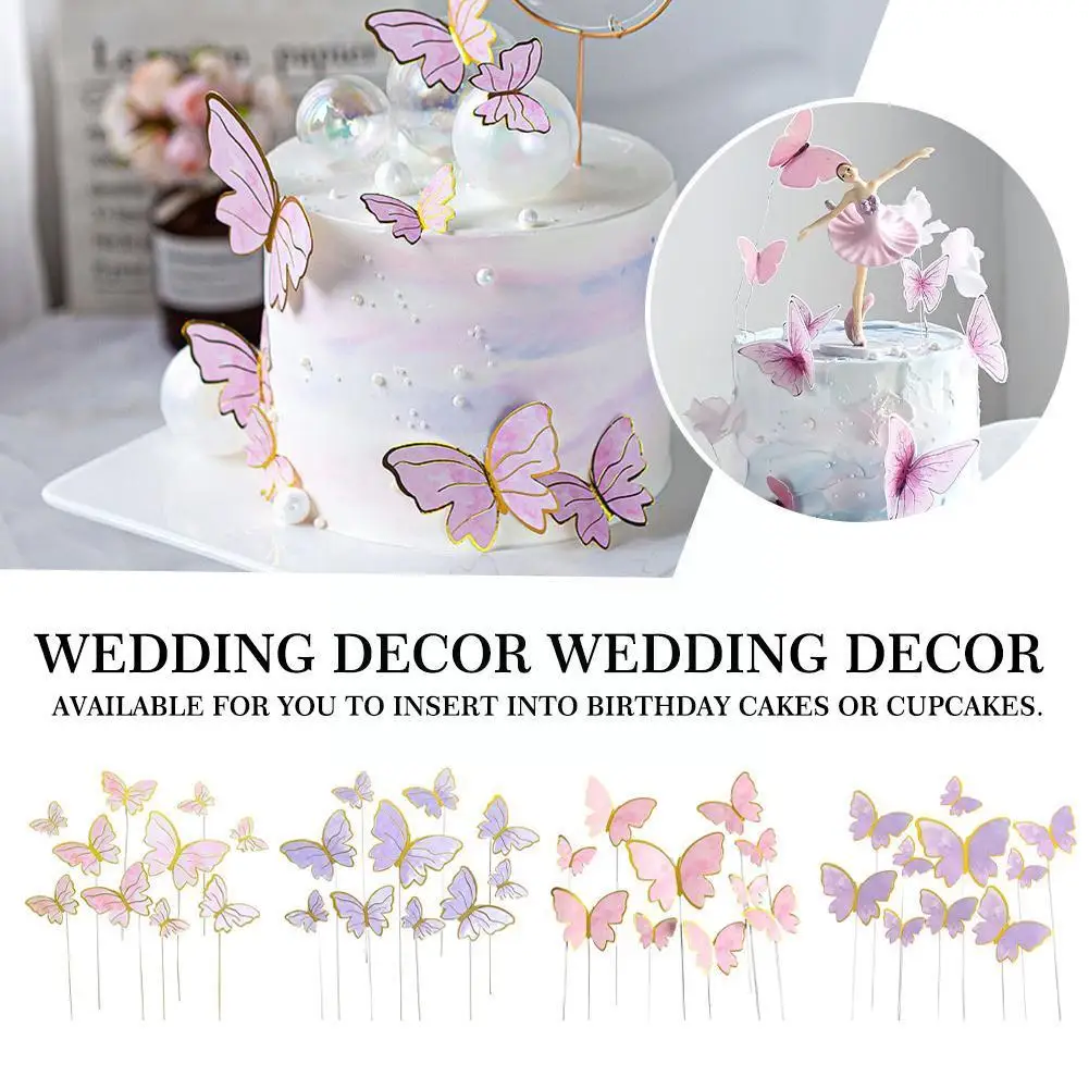 

DIY Stamping Gold Pink Butterfly Cake Toppers Happy Party Cake Wedding Shower Dessert Birthday Supplies Decoration Decor Ba X8M8