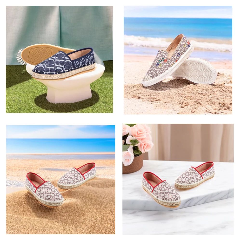 CHCH 2023 Loafer Flats Lazy Shoes For Women Lattice Round Toe Plaid Cloth Woven Straw Casual Comfortable Female Shoes Handmade