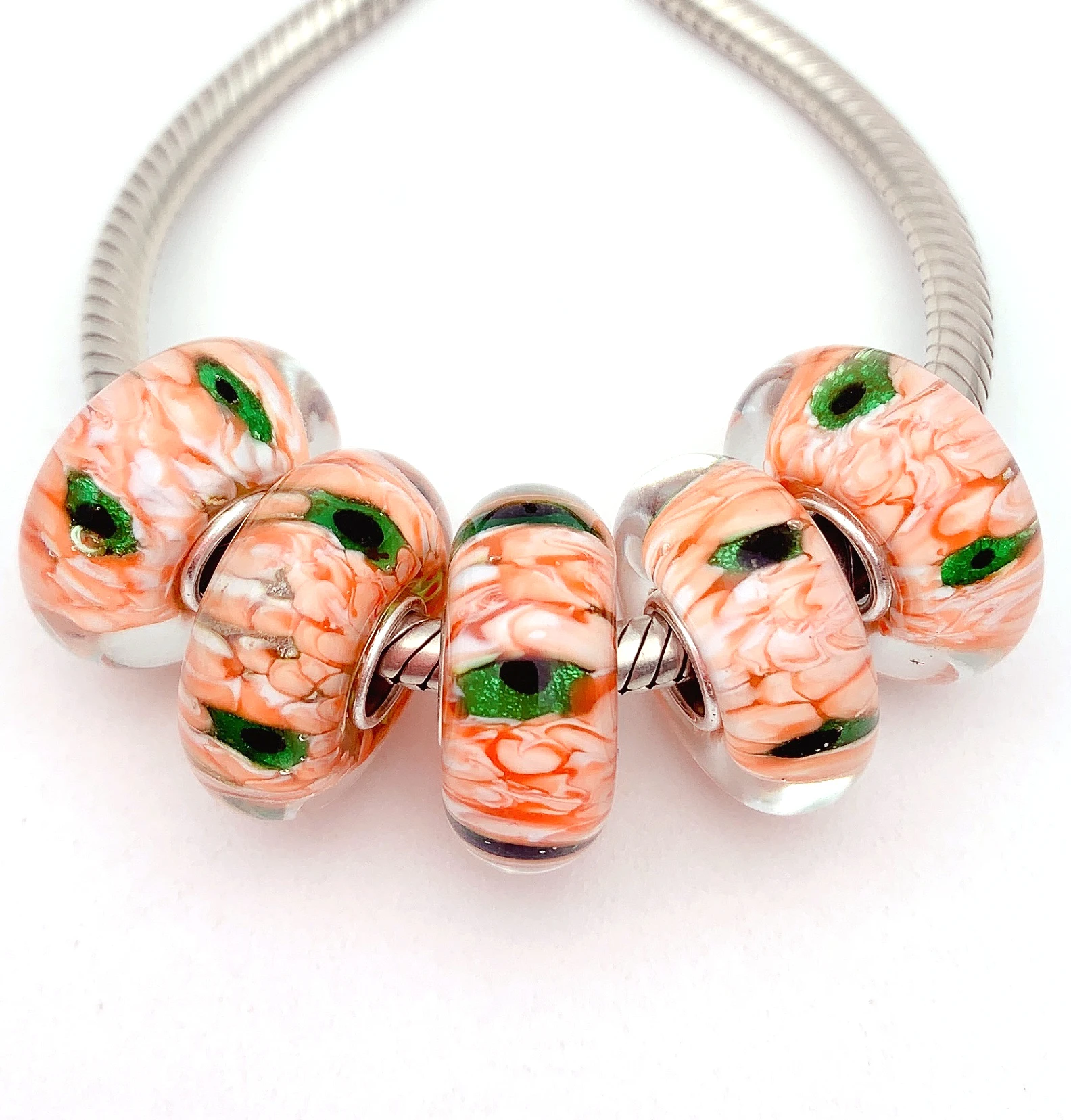 

XHYG238 5X 100% Authenticity S925 Sterling Silver Beads Murano GlassBeads Fit European Charms Bracelet Diy Jewelry Lampwork