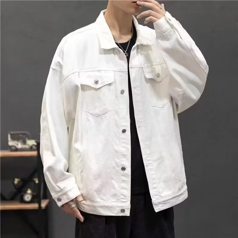 Белое джинсовое пальто мужская весна и осень 2024 новая модная куртка-карго