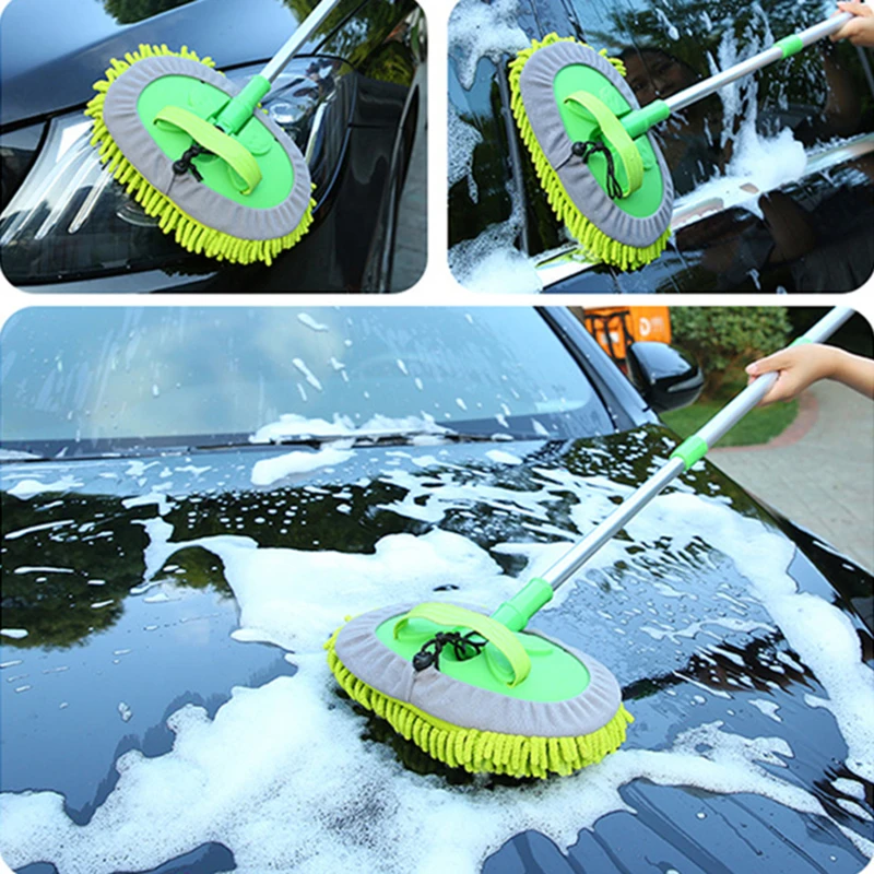 

2 in 1 Car Cleaning Brush Car Wash Brush Telescoping Long Handle Cleaning Mop Chenille Broom Auto Accessories