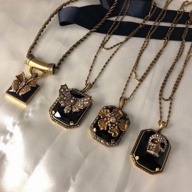 

Timeless Wonder Zirconia Skull Butterfly Flower Chains Necklaces for Women Luxury Brand Gothic Pendants Vintage Aesthetics 2341