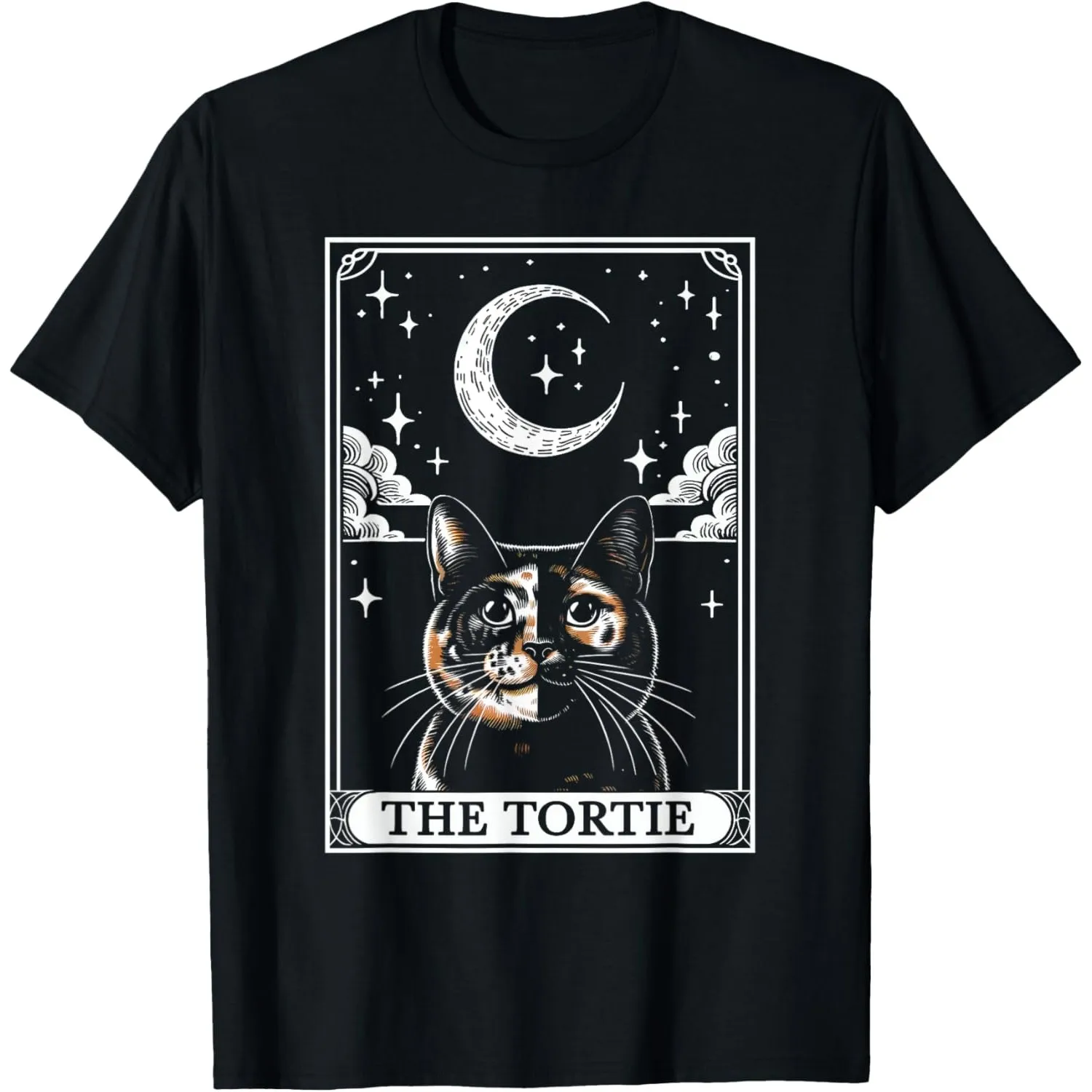 Фото Хлопковая футболка с графическим принтом Tarot Tortie Cat Moon, футболка Mystical Cat Lover №1