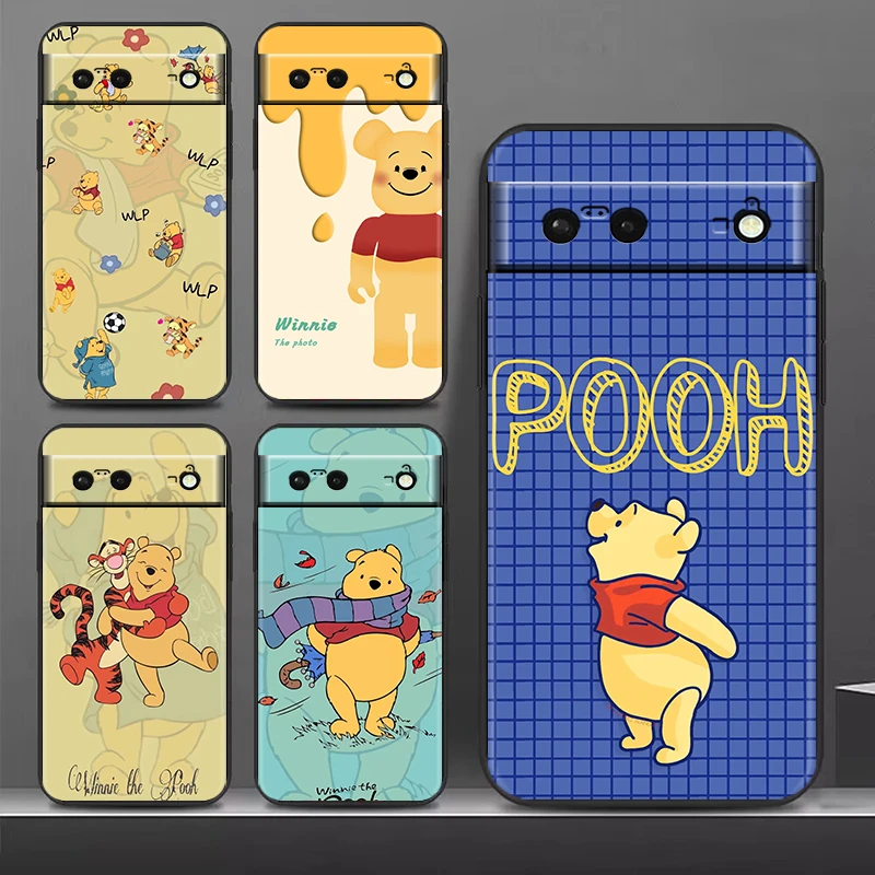 

Cute Winnie the Pooh for Google Pixel 8 7 6 Pro 6a 5 5a 4 4a XL 5G Silicone Soft Black Phone Case Cover Shell