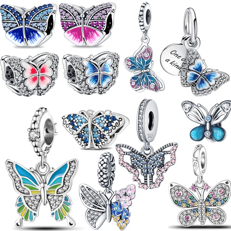 

2022New 925 Sterling Silver Butterfly Beads Fit Original Pandora 925 3MM Bracelet Gift for Women DIY Charms Pendant Jewelry