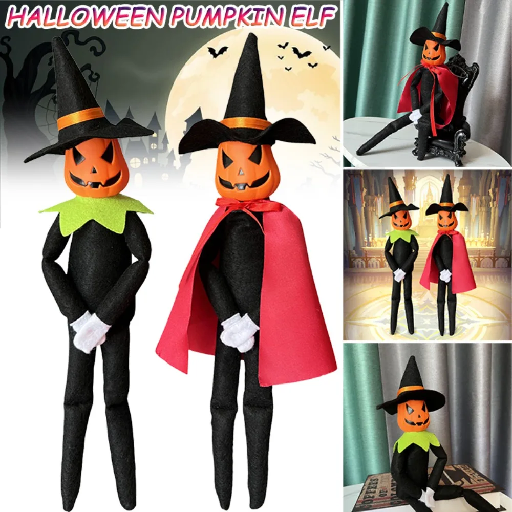 

2PCS Pumpkin Elf Doll With Hat For Halloween Home Windowsill Decoration Black Halloween Elf Felt Dolls Children's Toys Gifts