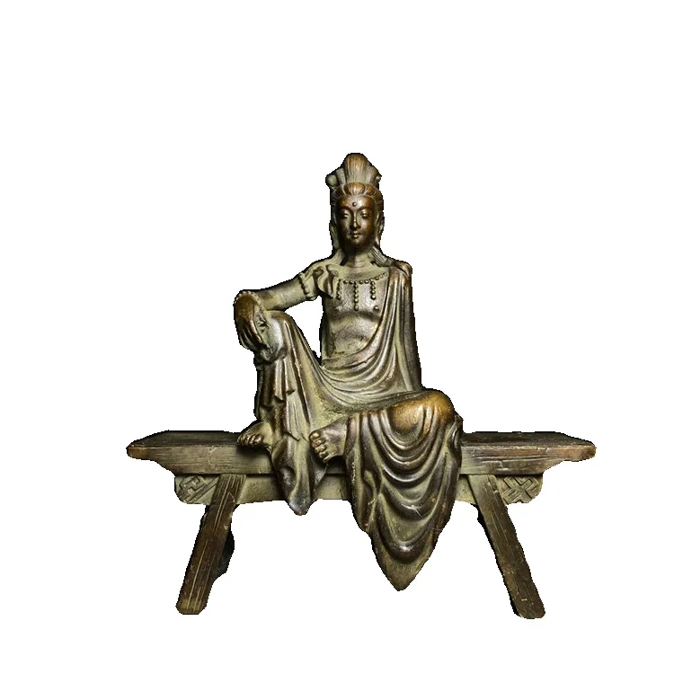 

LAOJUNLU Antique Miscellaneous Vintage Bench Guanyin Bodhisattva Buddha Statue Self-Exiled Guanyin Seated Statue Feng Shui