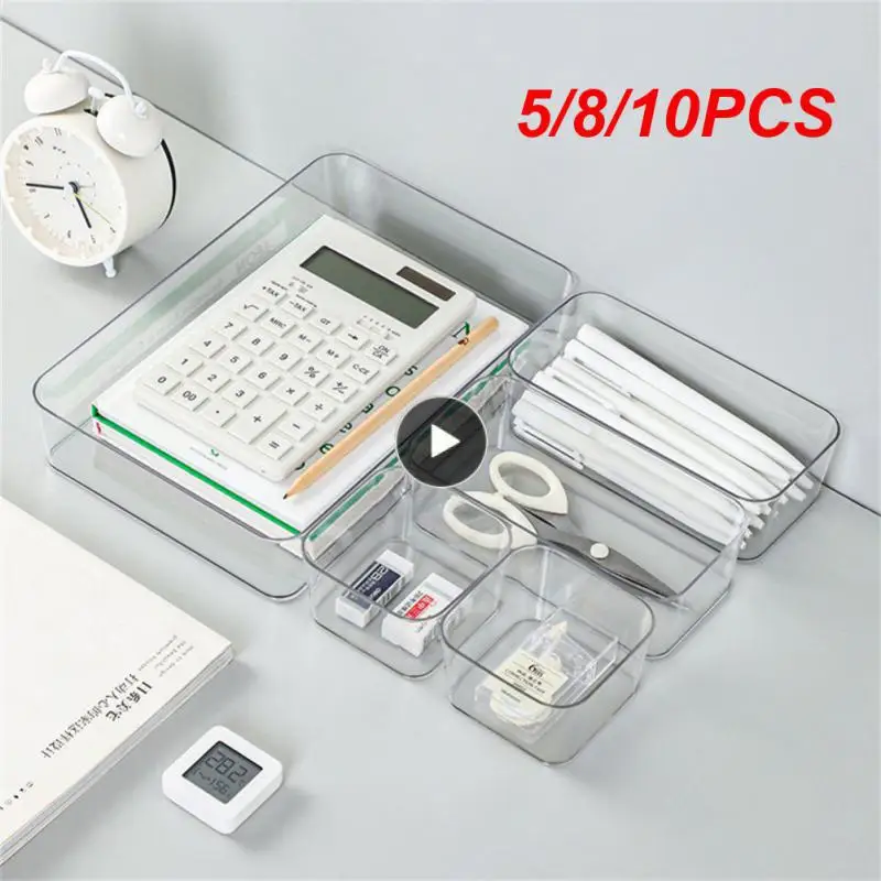 

5/8/10PCS Plastic Cabinet Built-in Stationery Drawer Partition Storage Box Office Desk Plastic Storage Box Rectangular
