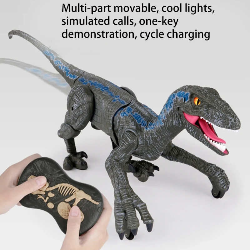 

Remote Control Dinosaur Toy for Children Electric Realistic Velociraptor w/ 3D Flashing Light Roar Kids Interactive Toy