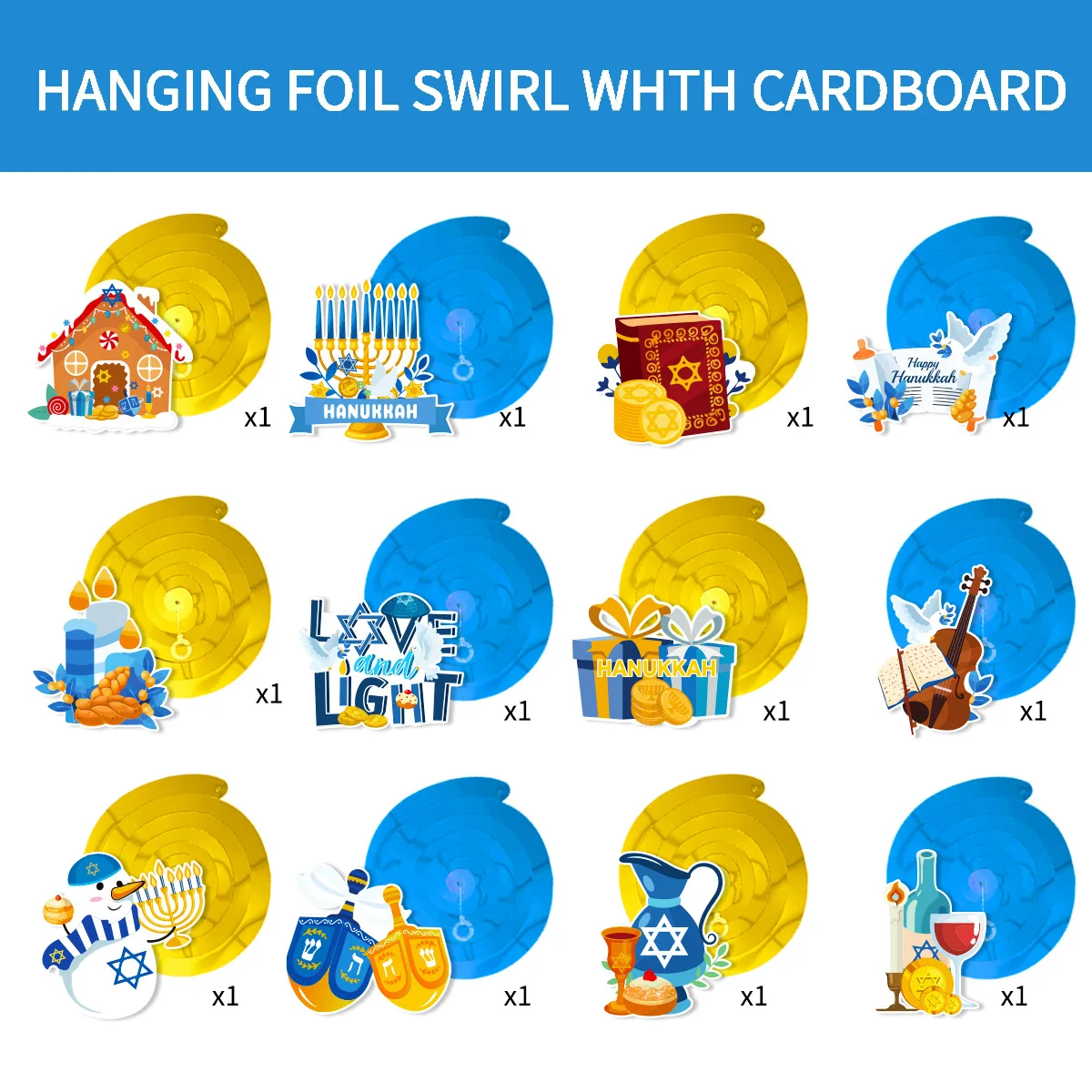 12 шт./компл., спиральный баннер на тему Хануки, свеча Chanuka, вихревая подвесная гирлянда для еврейской вечеринки в честь Хануки, украшение