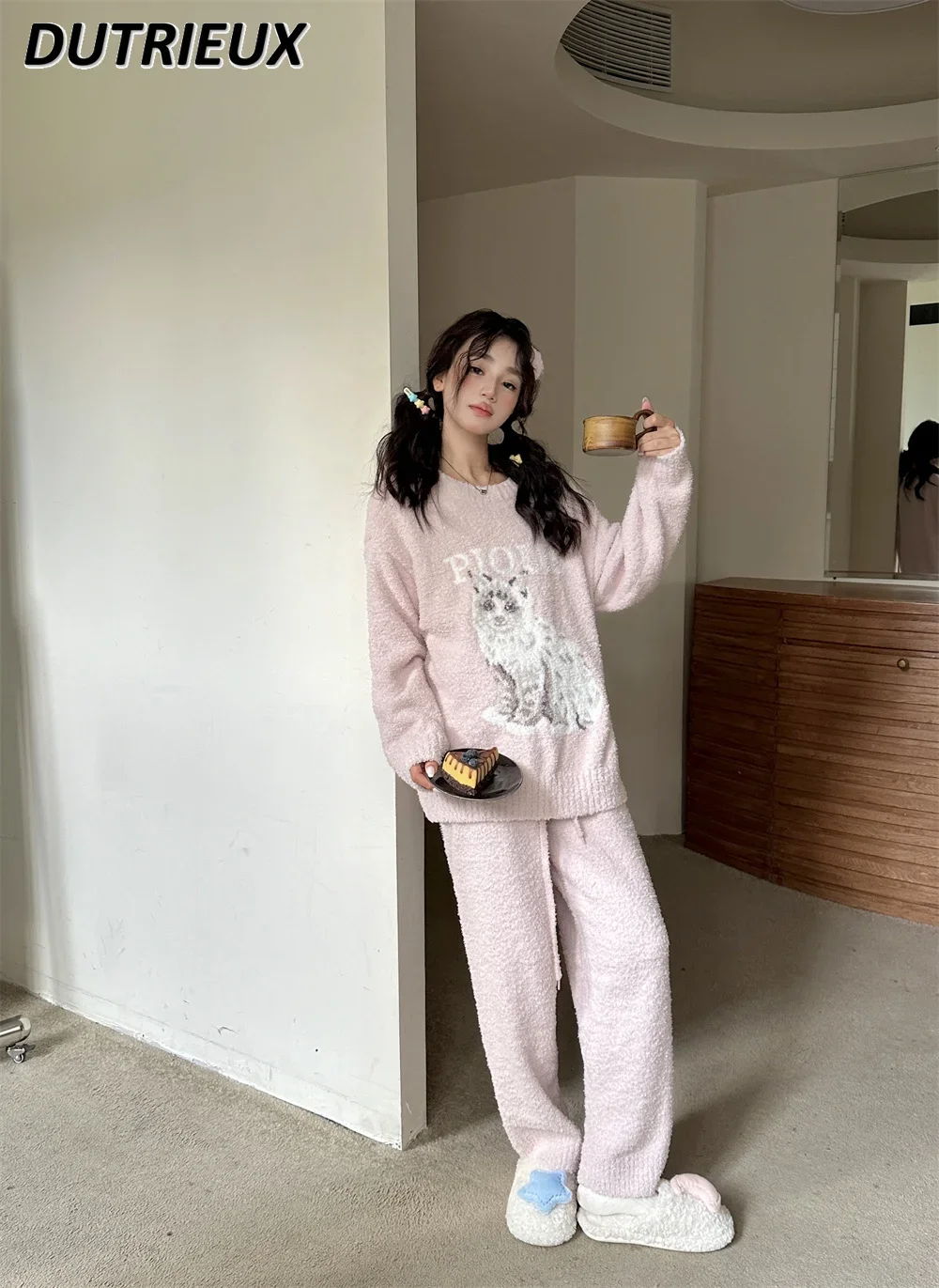 Японский мягкий осенне-зимний новый милый утолщенный теплый пижамный комплект с