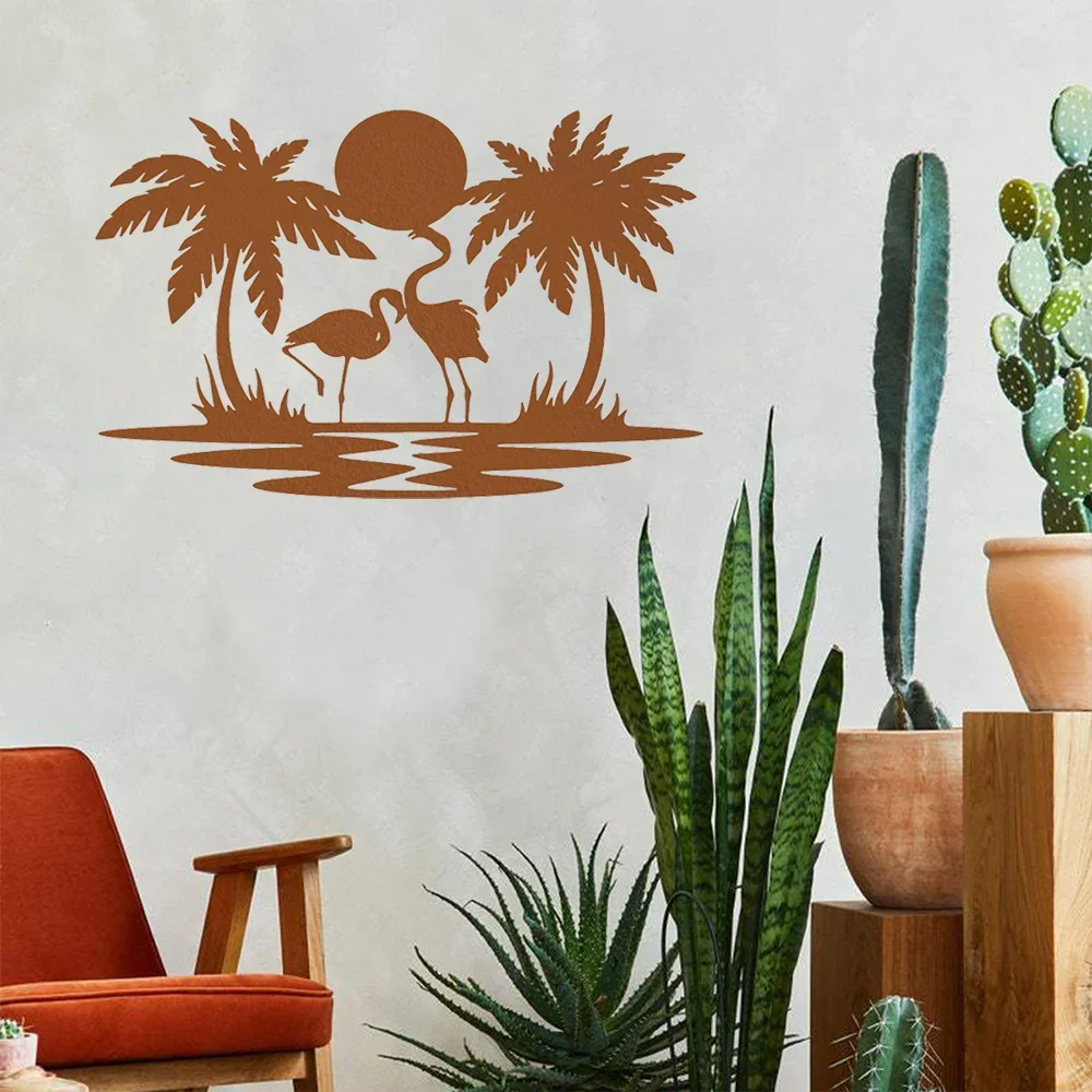 Преобразите свое пространство с помощью металлического фламинго пальмы заката