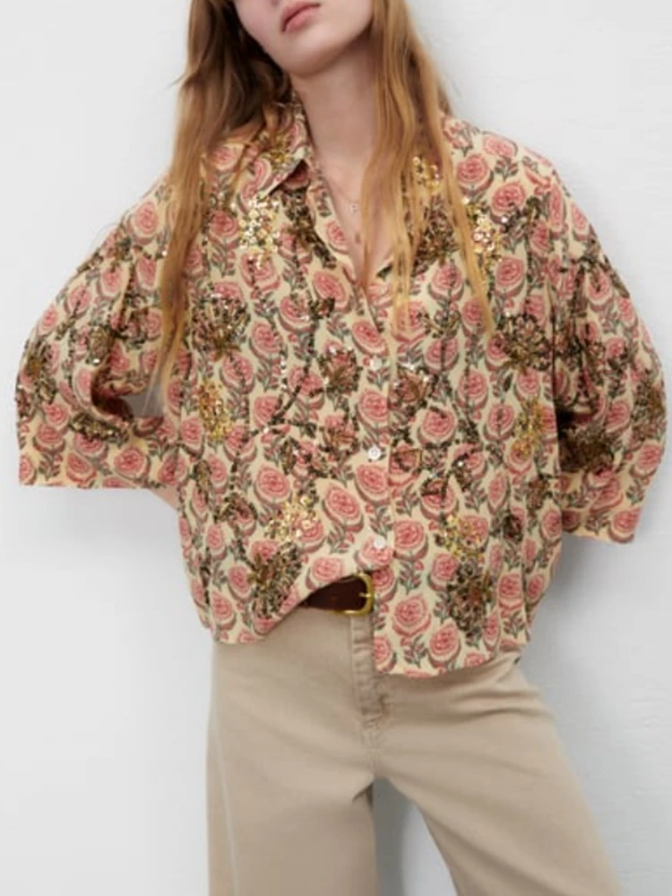 

Summer Women Embroidery Blouse 2022 Casual Loose Single Breasted Three Quarter Sleeve Vintage Fashion Shirts Chic Female Tops