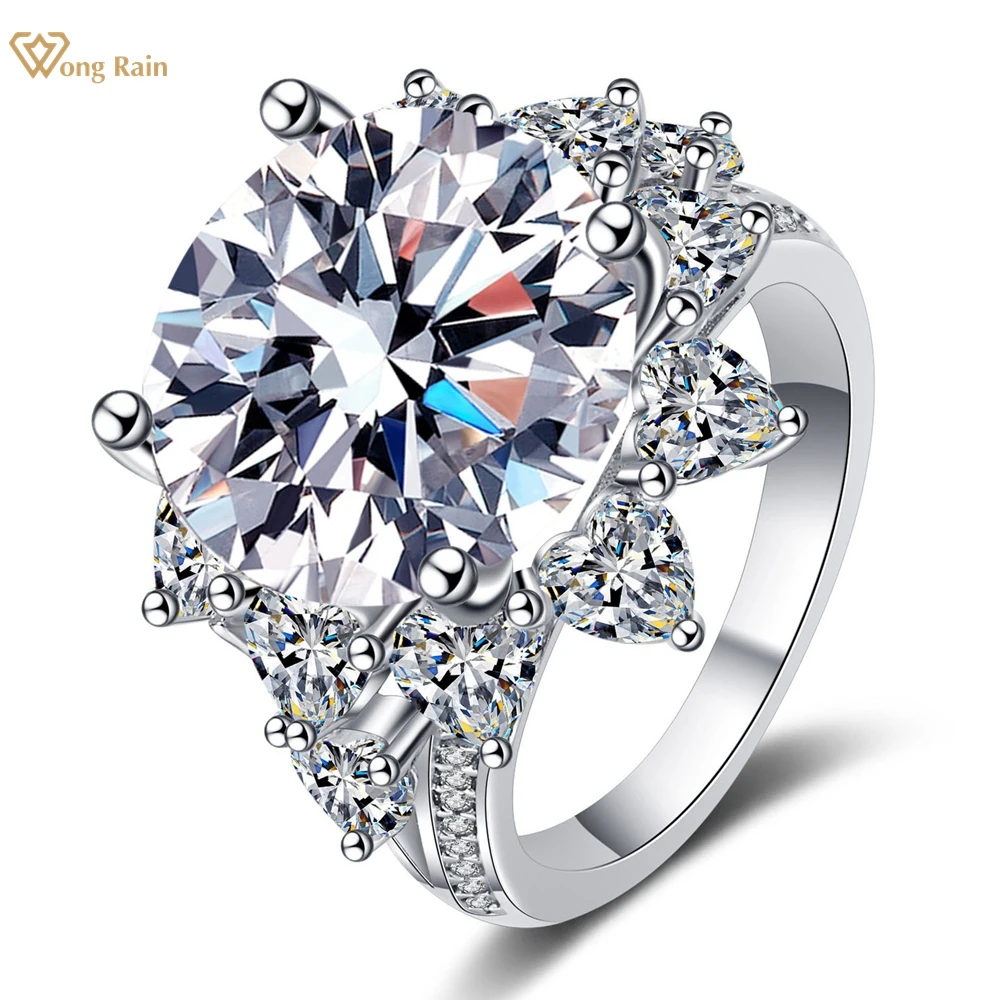 

Wong Rain 925 Sterling Silver 14MM D Real Moissanite VVS1 Diamond Gemstone GRA Engagement Women Ring Jewelry Anniversary Gift