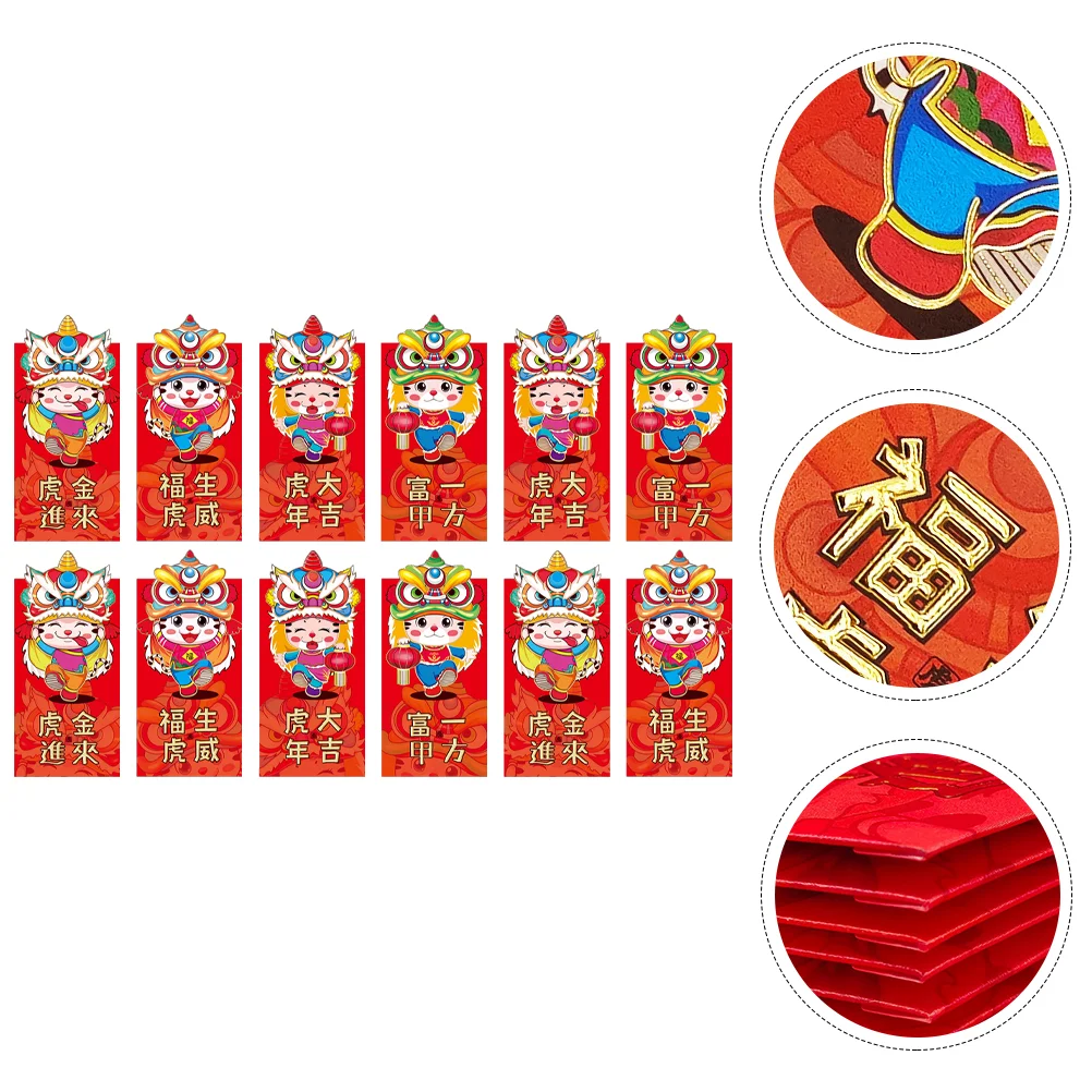 

12Pcs New Year Red Packets Tiger Year Props Tiger Red Packets Red Envelopes for Money Party