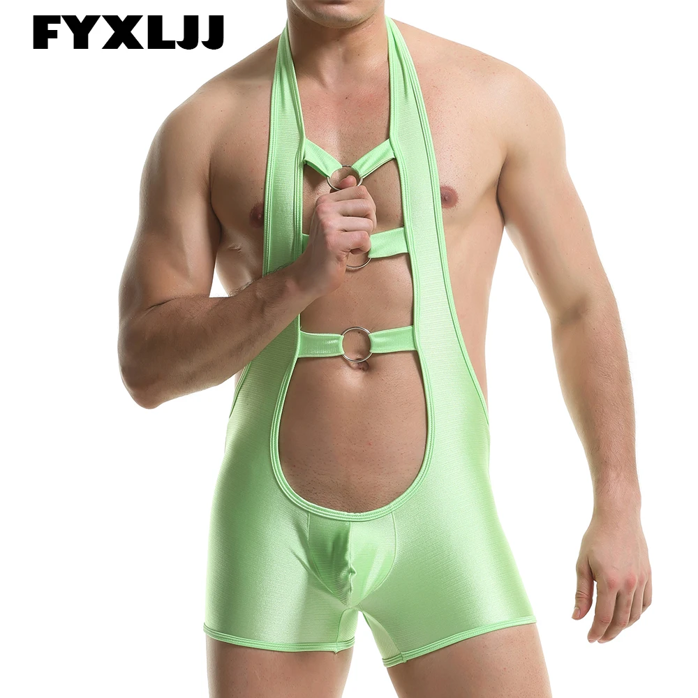 

FYXLJJ Men Halter Neck Jockstrap Leotard Bodysuit Backless Boxershort Jumpsuit Backless Bulge Pouch Bodysuit Nightclub Underwear