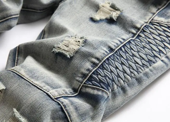 Nostalgic Jeans Men's Hole Personality Embroidered Men's Clothing Jeans Men Hole Denim Pants Stretch Slim Straight Pants