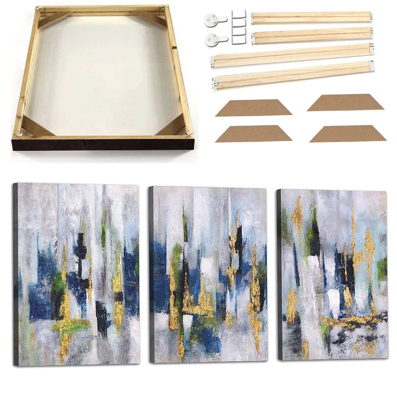 

3pcs Luxury Poster with Frame Modern Abstract Art Canvas Oil Painting Watercolor Gold Foil Living Room Home Decor Print Picture