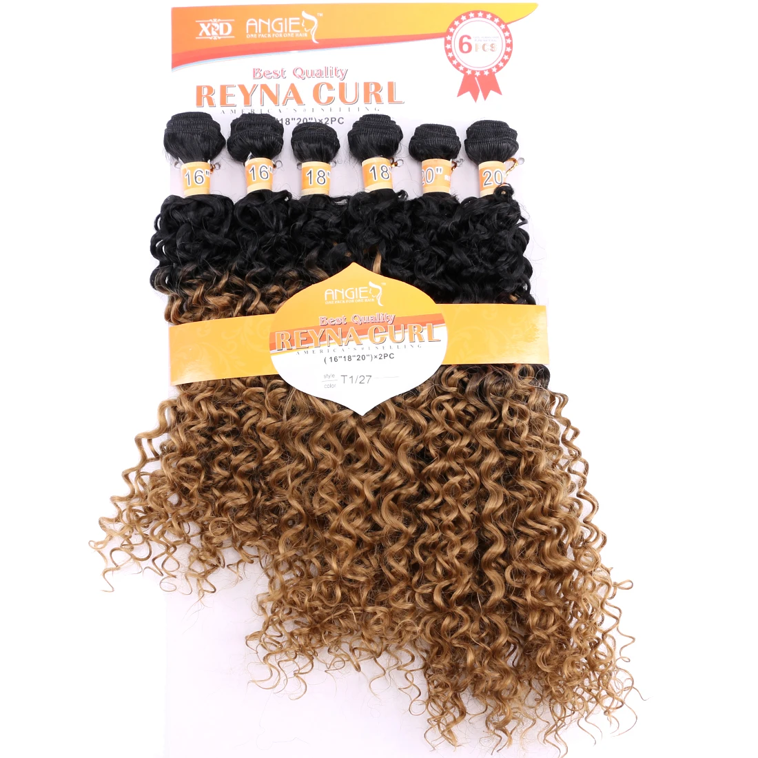 6 unids/set/set de mechones de pelo rizado negro a dorado, dos tonos ombré, tejido sintético de alta temperatura para mujeres negras