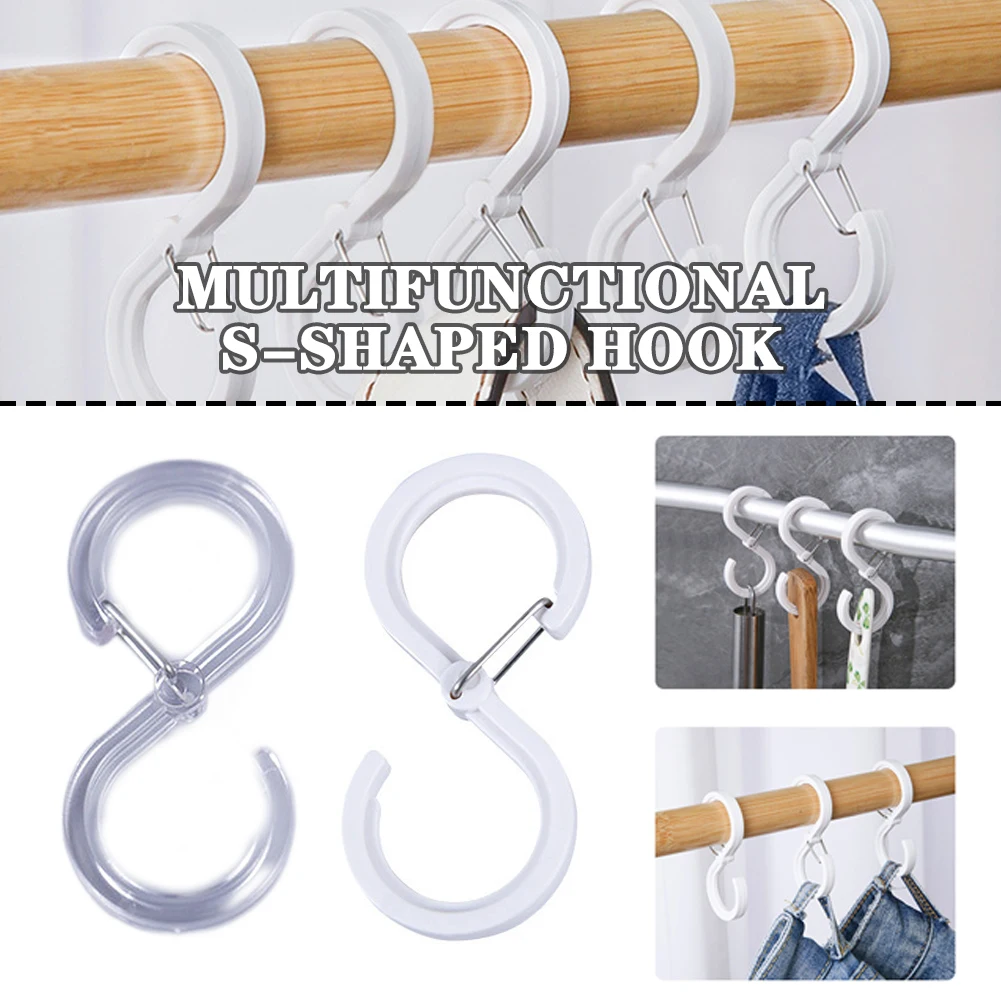 

2Pcs Multifunctional Plastic S Shaped Lock Catch Windproof Ties Hat Hanger Hooks for Hanging Key Clothes Coat Bag Household