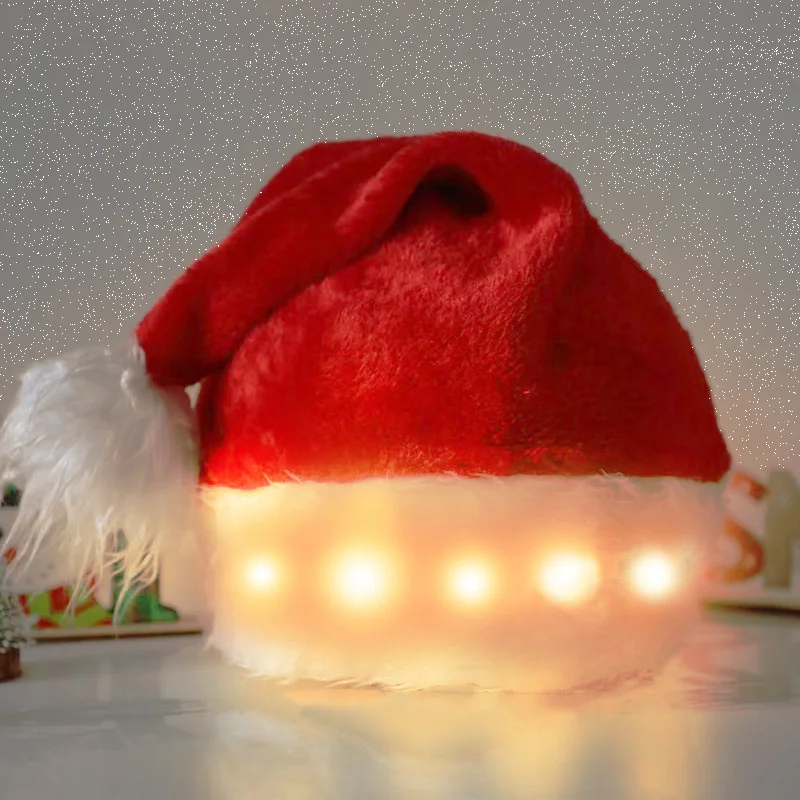

Christmas Hat Plush Santa Hats With Led 12 Colorful Bright Lights New Year Festive Holiday Party Supplies For Adults Kids