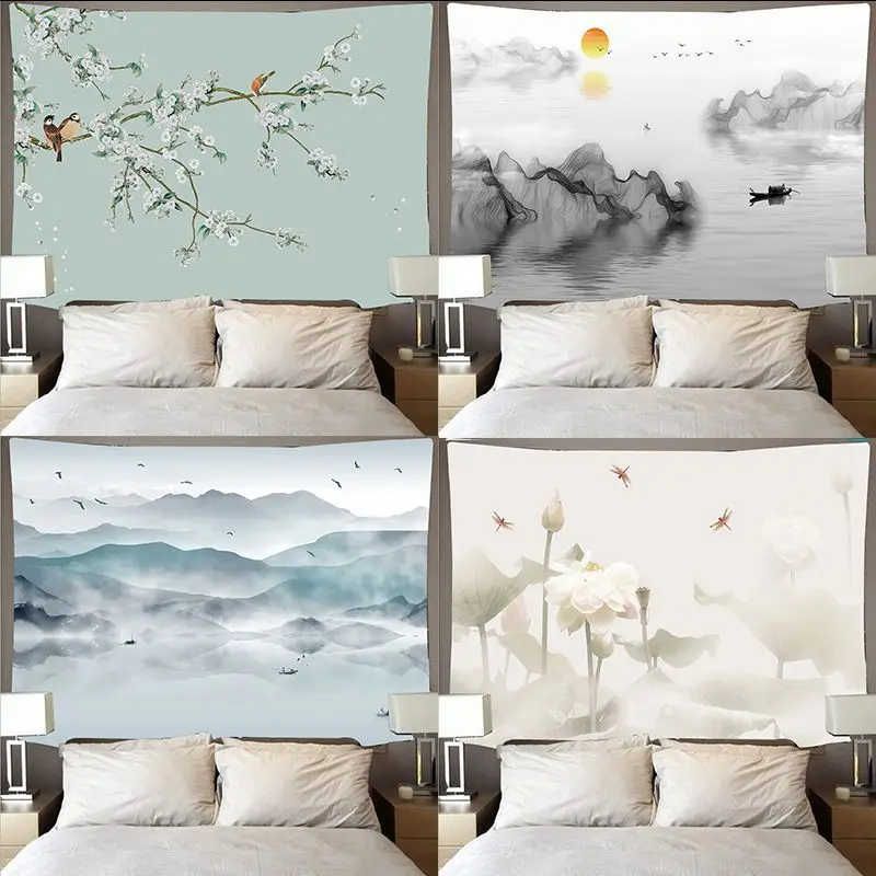 

Chinese style tapestry mural background cloth landscape sun hanging cloth printed tapestry wall hanging home decoration tap943